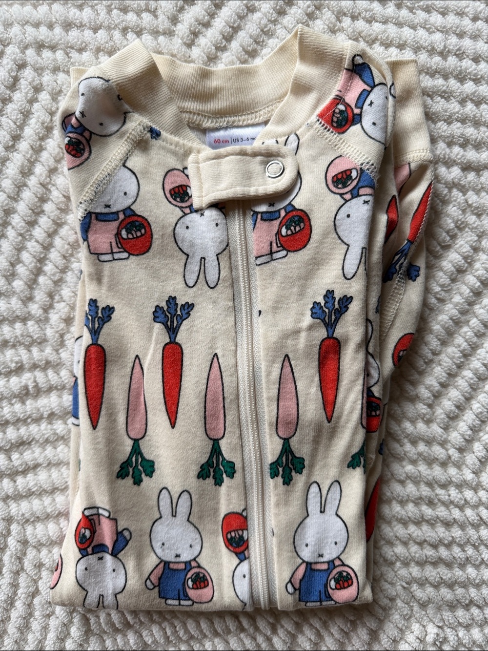 Hanna Andersson Miffy One-Piece with Red & Pink Carrot and Blue Bunny Print